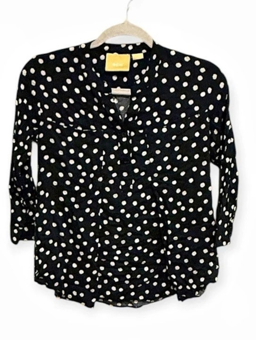 Anthropologie Maeve Polka Dot Popover Blouse Rayon Split Neck Size Small